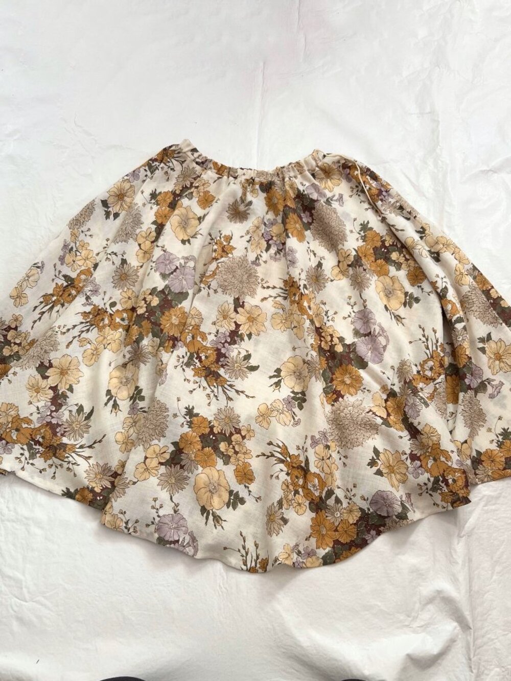 Vintage Patty Woodard skirt elastic waist small cream tan brown floral print